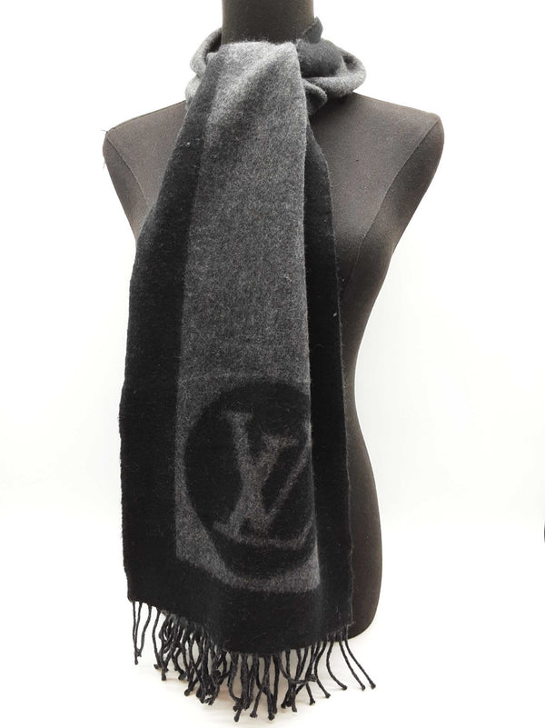 Louis Vuitton Black Gray Logo Wool Angora Scarf Do1025orxde