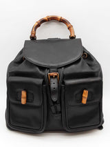 Gucci Bamboo Handle Black Leather Backpack Eb1025pxzde