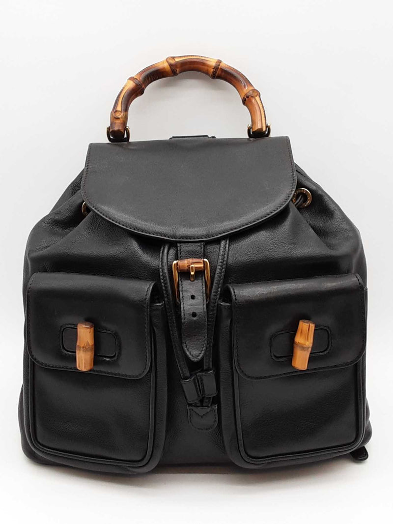 Gucci Preloved Leather Bamboo Backpack Unisex - Black