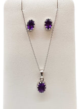 Amethyst 0.925 Sterling Silver 4.5g Necklace Stud Earrings Ensemble Do0925lide