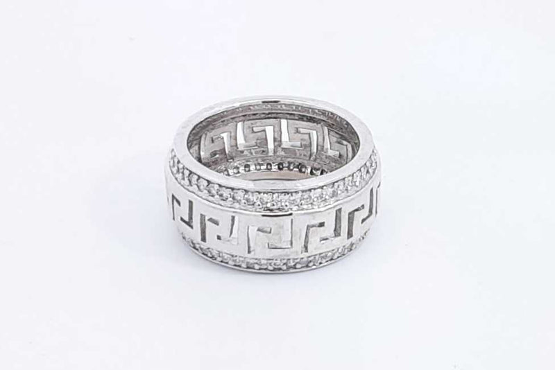 1.2ctw Diamond Greek Key Band Ring In 14k White Gold 6.6 Grams Size 5 Eb0425prxsa