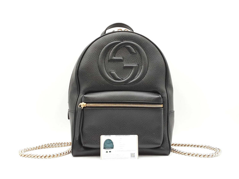 Gucci Soho Interlocking G Rucksack Black Pebbled Leather Backpack Fw0425wzxdu