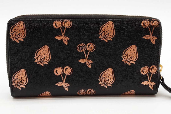 Gucci Black Marmont Metallic Strawberry & Cherry Zip Around Wallet  Eb0325lrxde