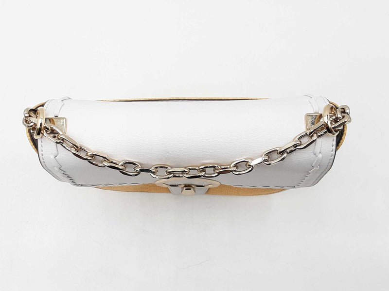 Kate Spade Robyn Chain Saddle Bag In White Leather & Raffia Fw0825wxdu