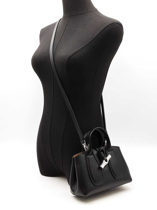 Longchamp Roseau Convertible Black Leather Crossbody Tote Fw0825lrxdu