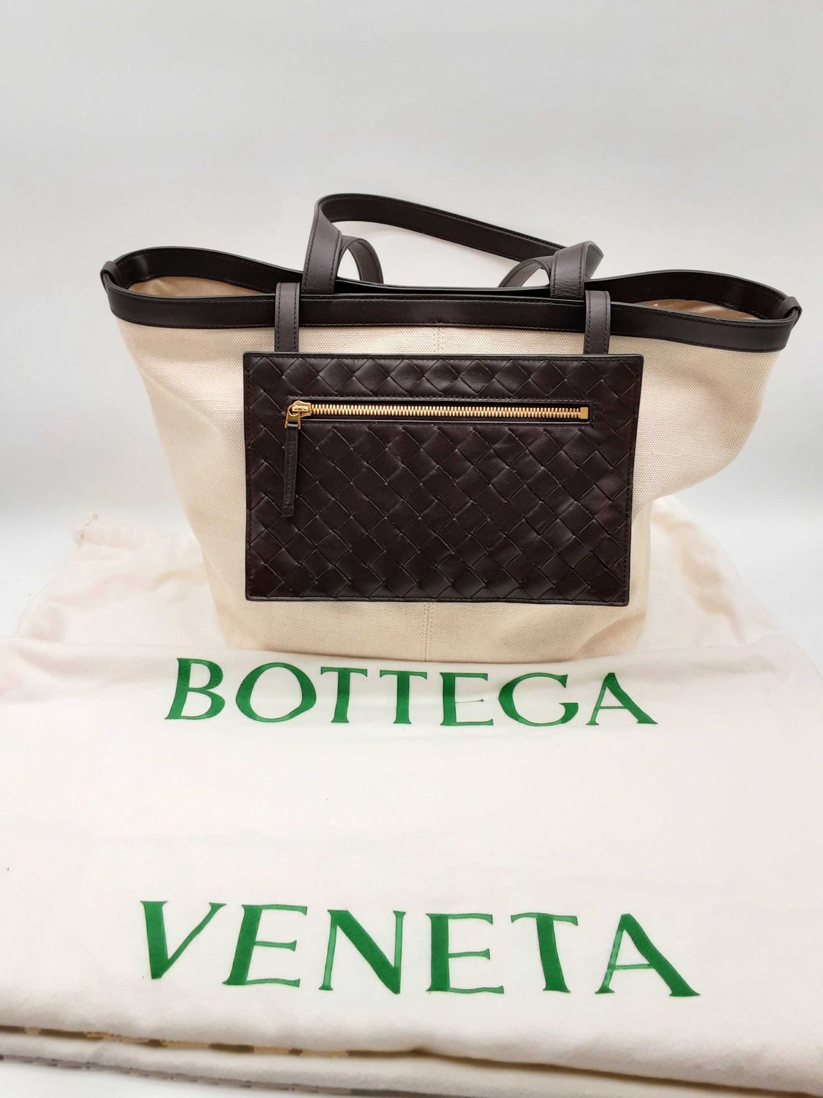 Bottega Veneta Flip Flap White Canvas Brown Leather Tote Bag Do0624lxz –  Max Pawn