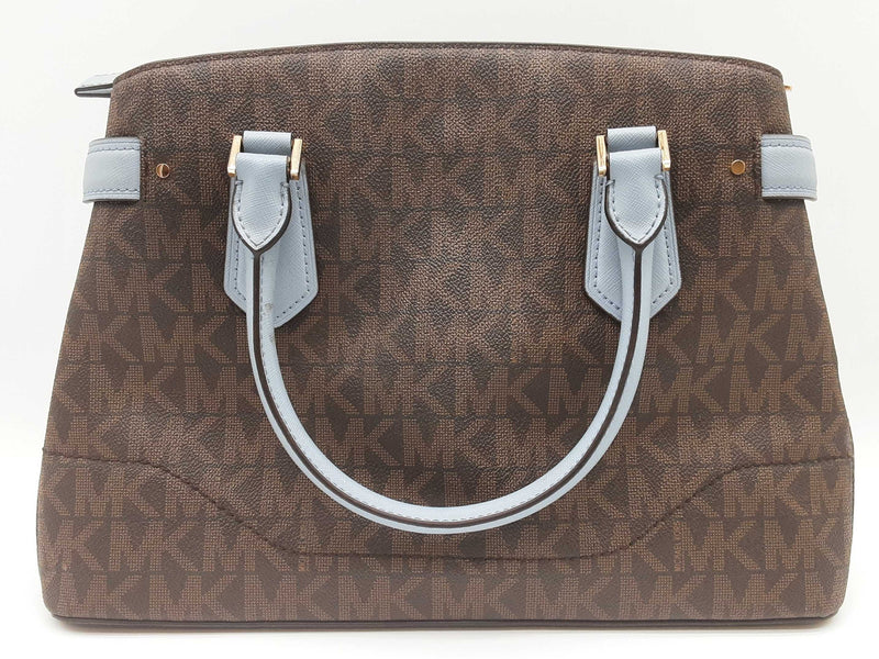 Michael Kors Lynn Brown Signature Blue Saffiano Crossbody Satchel Do0225rxde