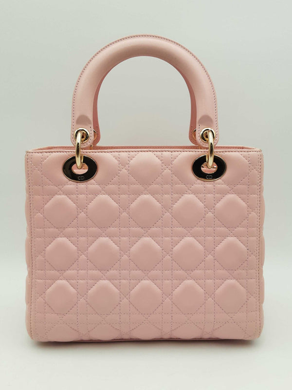 Christian Dior Medium Lady Dior Bag In Pink Cannage Leather Fw1024oxzxsa