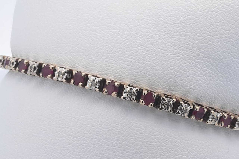 Diamond & Red Gemstone Bracelet In 10k Yellow Gold 8.2 Grams 7 Inch Eb1124lcxsa