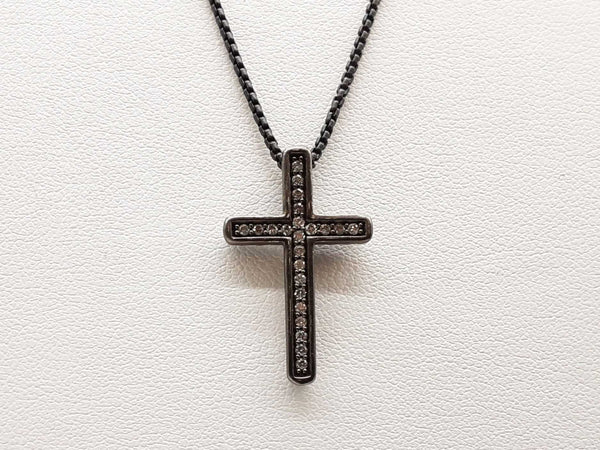 David Yurman Black 0.925 Silver 5.9g Diamond Cross Necklace 17 In Do1124oxzde