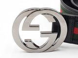 Gucci Interlocking G 40mm Web Canvas & Black Leather Belt Size 36 Fw1026lxzdu