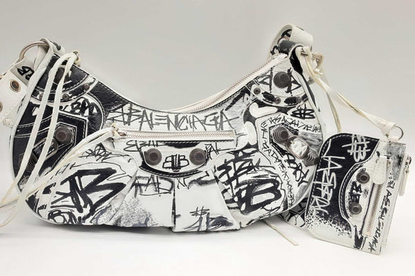 Balenciaga Le Cagole Black & White Graffiti Shoulder Bag Eb0524pxzde