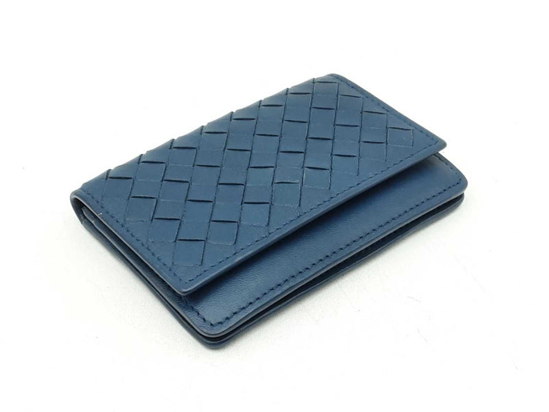 Bottega Veneta Intrecciato Card Wallet In Navy Blue Leather Fw1025ozxdu