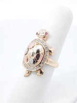 Mama And Baby Turtle Locket Ring In 14k Tri-color Gold 8.8 Grams Size 6.5 Fw0726rzxdu