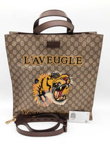 Gucci Gg Supreme L'aveugle Par Amour Tiger Vertical Tote Bag Sd0526orzde
