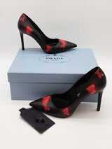 Prada Black & Red Printed Leather Pumps Size 37.5 Eb0624lxzde