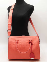 Mcm Ottomar Essential Boston Bag In Embossed Hot Coral Leather Fw0825lexdu
