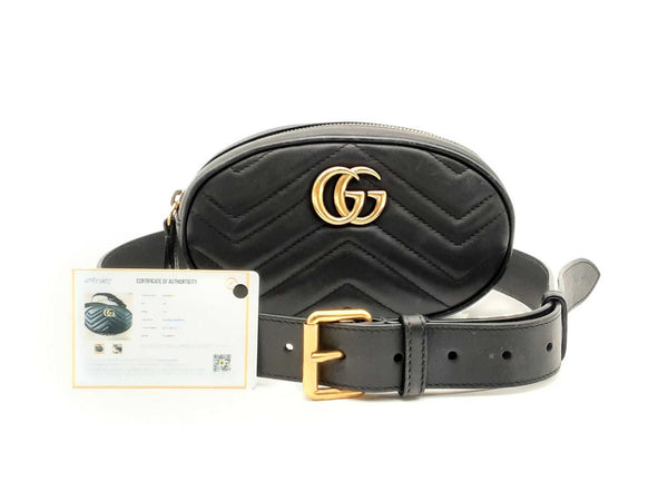 Gucci Gg Marmont Black Matelassé Leather Oval Belt Bag Fw1124oxzsa