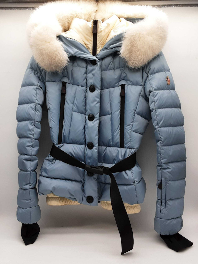 Moncler Grenoble Beverly Blue White Furred Hooded Jacket Size 1 Do0924wxzde