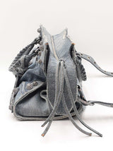 Balenciaga Crystal Neo Cagole City Bag In Distressed Blue Denim Fw0126lrxzdu