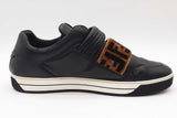 Fendi Black Leather Trainers With Velvet Zucca Straps Size 10.5 Eb0925oxzde