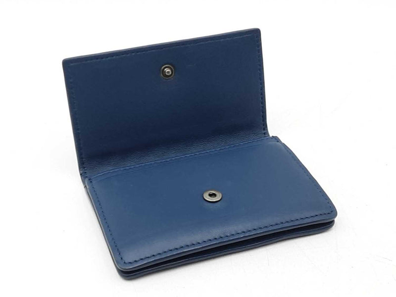 Bottega Veneta Intrecciato Card Wallet In Navy Blue Leather Fw1025ozxdu