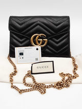 Gucci Matelasse Chevron Quilted Leather Gg Marmont Wallet With Chain Eb0626wexsa