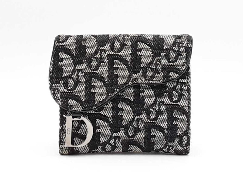 Christian Dior Saddle Wallet In Black Oblique Jacquard Fw0325lzzdu