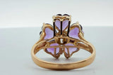 14k Yellow Gold Diamond Lab Amethyst Flower Ring Size 8 3.7g Lh0824lrxde