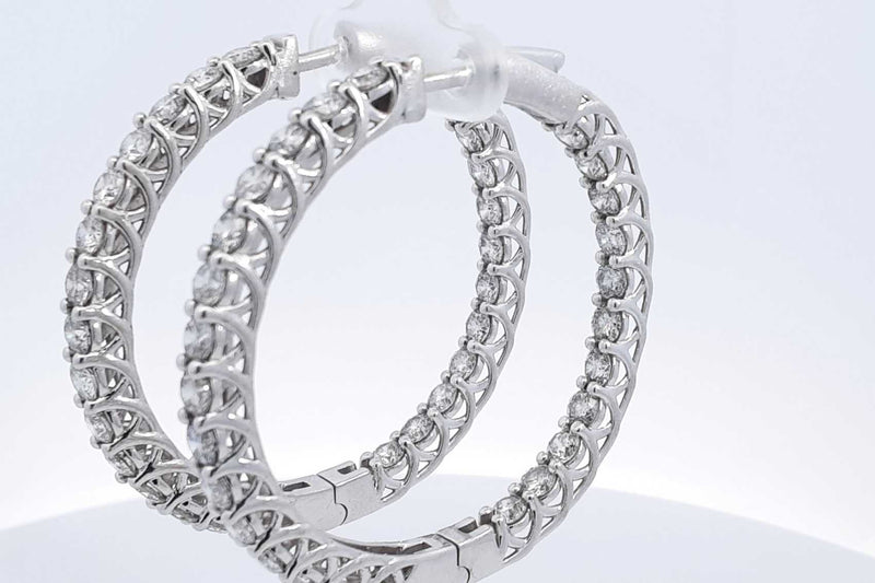 9.36ctw Diamond Inside Out Hoop Earrings 14k White Gold 23.7 Grams Eb0325rxxzsa