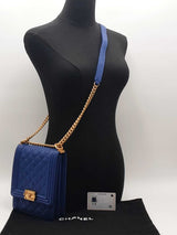 Chanel North South Boy Flap Bag Blue Handbag Aa0326lzxzsa