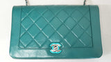 Chanel Full Flap Crossbody Bag In Teal Quilted Crumpled Calfskin Fw0925ozxzdu