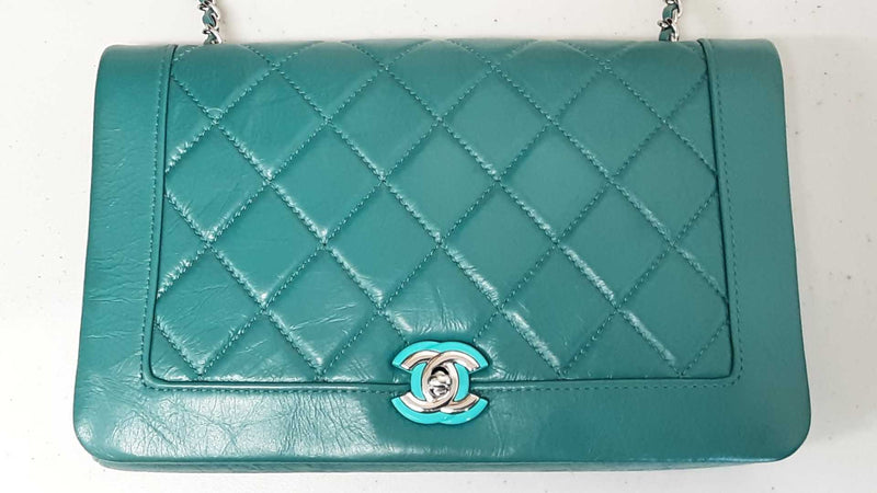 Chanel Full Flap Crossbody Bag In Teal Quilted Crumpled Calfskin Fw0925ozxzdu