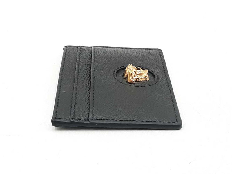 Versace La Medusa Card Holder Wallet In Black Leather Fw0925ezdu