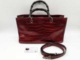 Gucci 323660 Burgandy Red Alligator Leather Bamboo Shopper Tote Do0225wpxzde