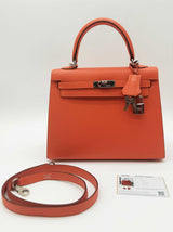 Hermes Kelly 25 Capucine Orange Epsom Palladium Shoulder Bag Do0723oxzxzde