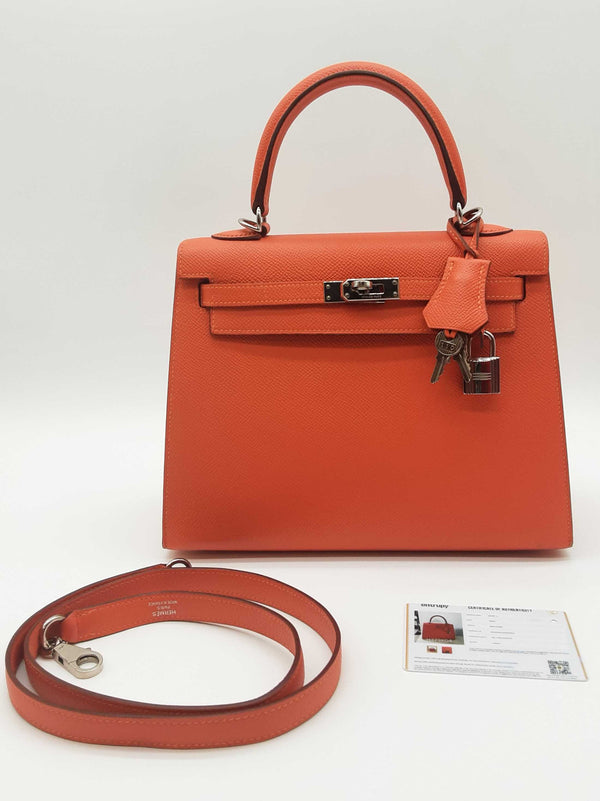 Hermes Kelly 25 Capucine Orange Epsom Palladium Shoulder Bag Do0723oxzxzde