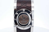 Gucci Twirl Gg Brown Leather Stainless Steel Bracelet Watch Eb0826lorde