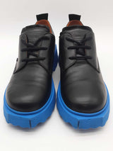 Off-white Black Leather Sponge Derby Shoes With Blue Soles Size 46 Eb0925lxzde