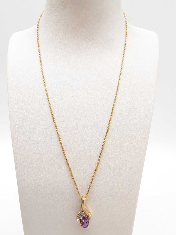 Synthetic Amethyst 14k Yellow Gold 6.1g Pendant Chain 18.5 In Do0425osxde