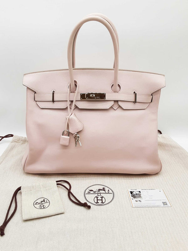 Hermes Birkin 35 Rose Dragee Pink Swift Palladium Handbag Do1025rxzxde