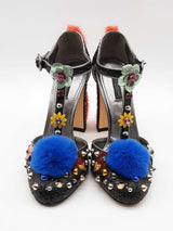 Dolce & Gabbana Vally Black Glitter Mink Fur Pumps Size 40 Eb0626lcrde