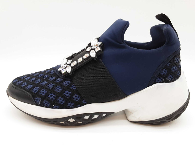 Roger Vivier Running Strass Buckle Stretch Blue Sneakers Size Eu37.5 Do0525oxzde