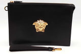 Versace La Medusa Black Leather Wristlet Clutch Eb0826cxzde