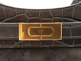 Tory Burch Lee Radziwill Croc-embossed Gray Leather Saddle Bag Fw0225pzdu