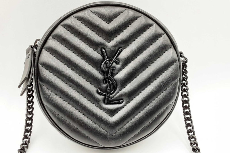 Yves Saint Laurent Round Quilted Chevron Black Leather Crossbody Eb0724pxzdu