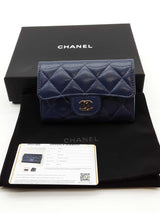 Chanel Navy Blue Quilted Caviar Flap Card Wallet Eb1125pxzdde