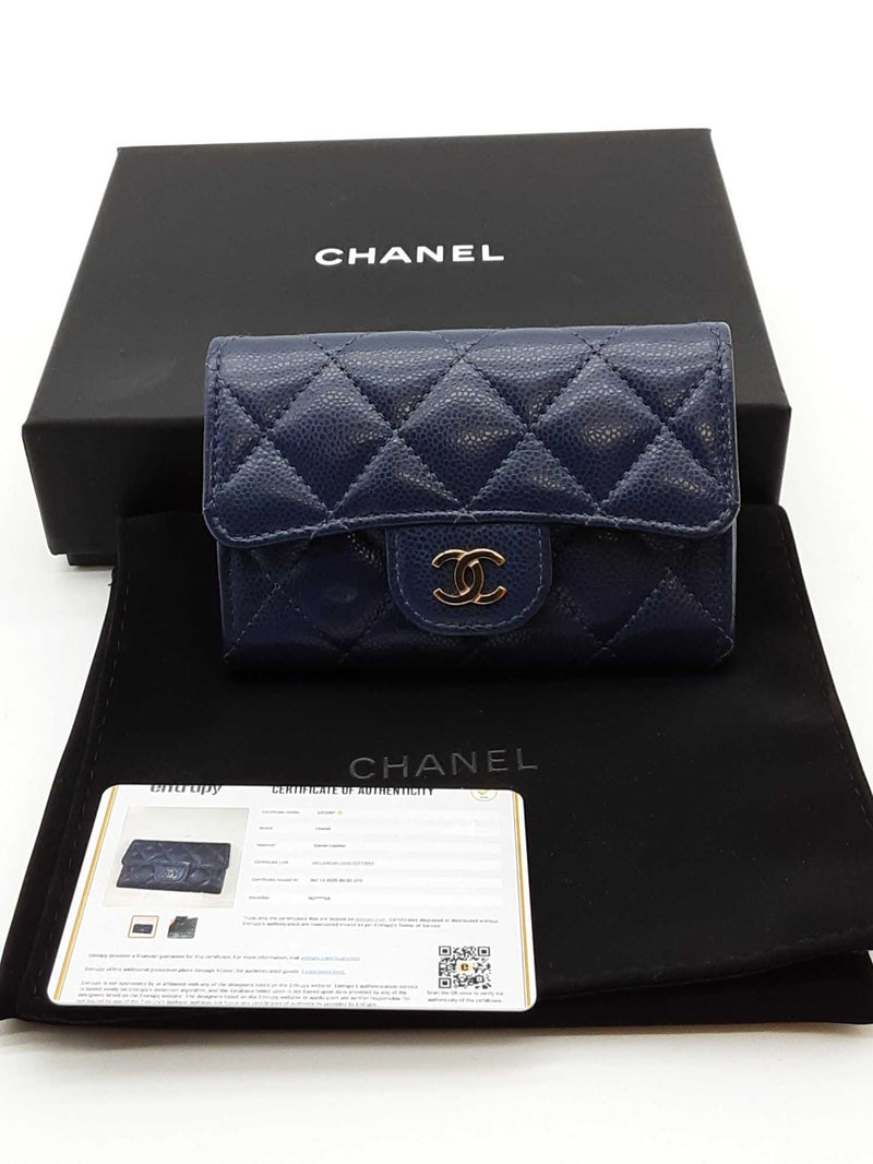 Chanel Navy Blue Quilted Caviar Flap Card Wallet Eb1125pxzdde