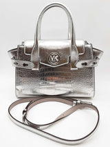 Michael Kors Carmen Silver Crocodile Embossed Belted Satchel Bag Do1024wxde