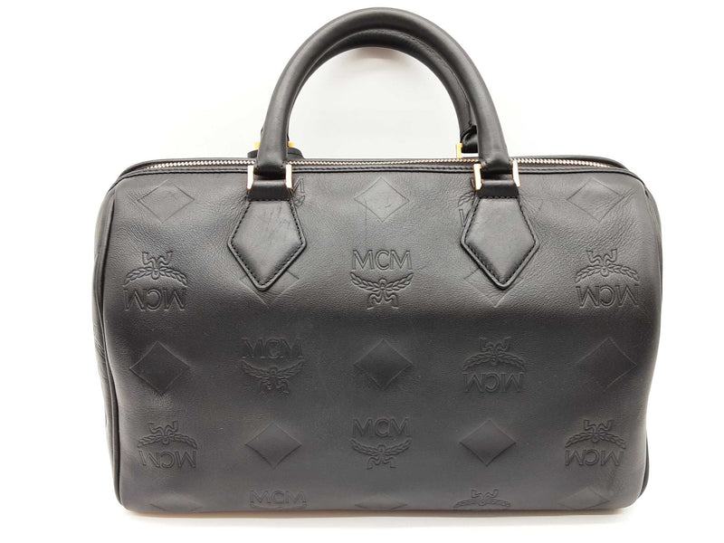 Mcm Ella Maxi Monogram Embossed Black Leather Boston Crossbody Bag Do0925ixzde
